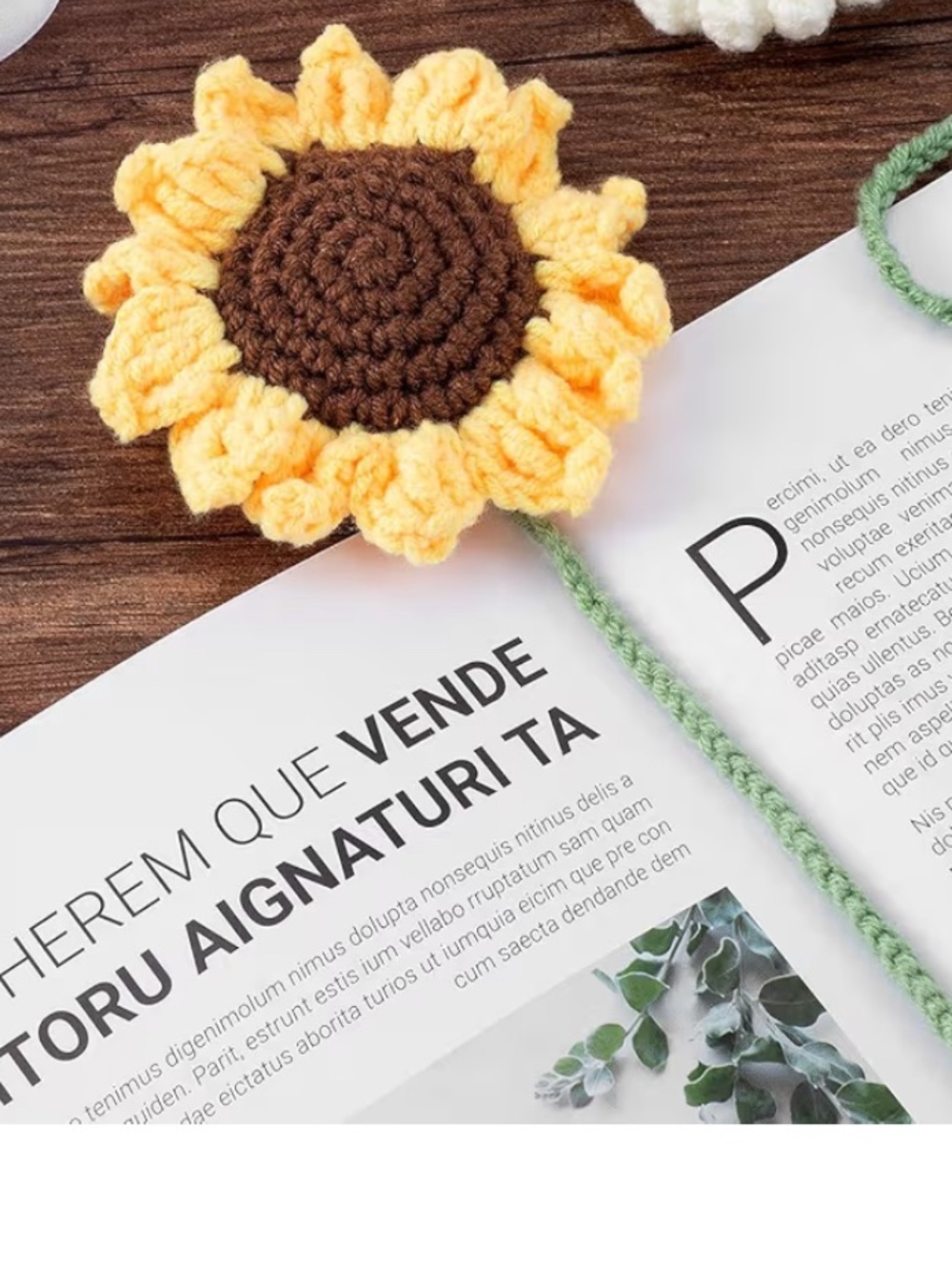 Crocheted Sunflower Bookmark - Yellow & Brown with Green Stem 🌻 - Picture 8 of 8